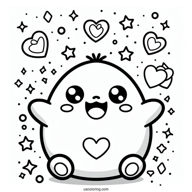 Tamagotchi Coloring Page Of Smiling Mametchi With Hearts And Stars