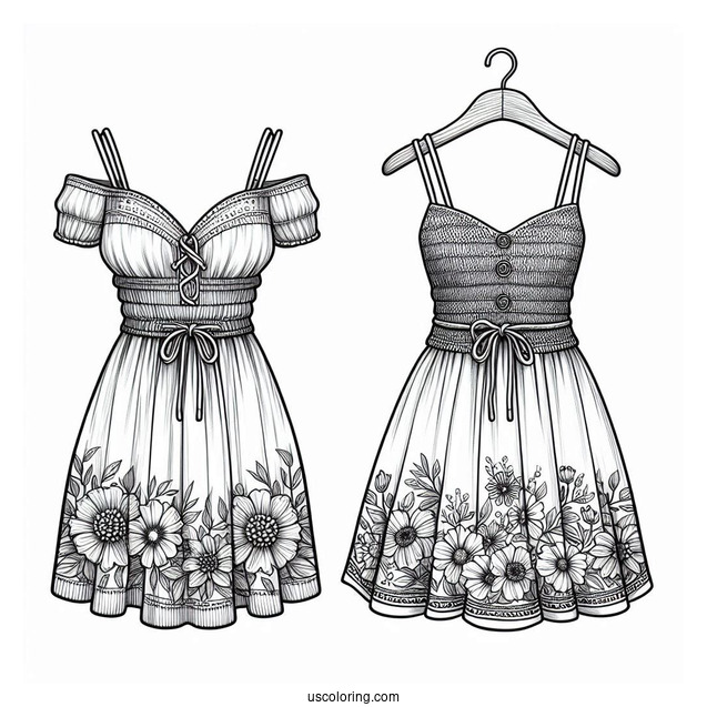Realistic Floral Summer Dress Coloring Page