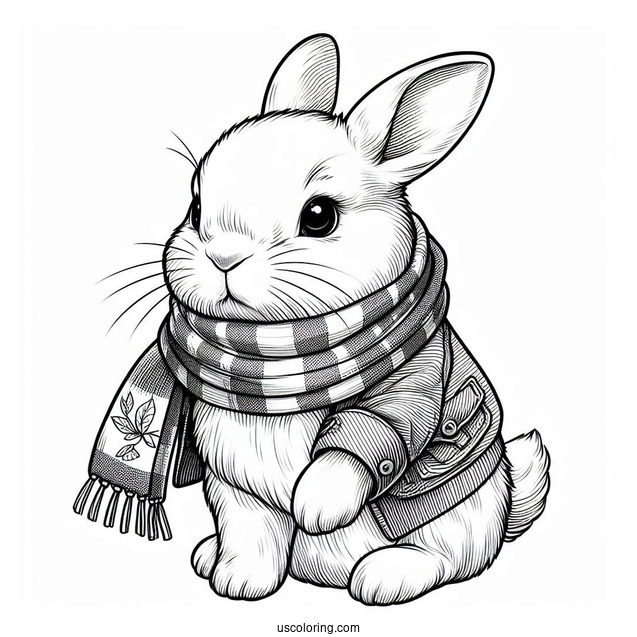 Realistic Rabbit Coloring Page Wearing A Scarf And Jacket