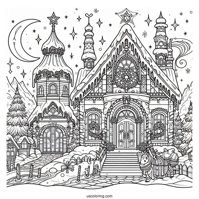 Magical Christmas Palace In The North Pole Coloring Page For Kids