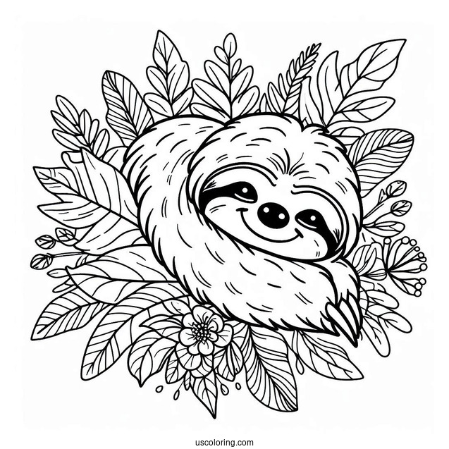 Easy Sloth Coloring Page For Kids