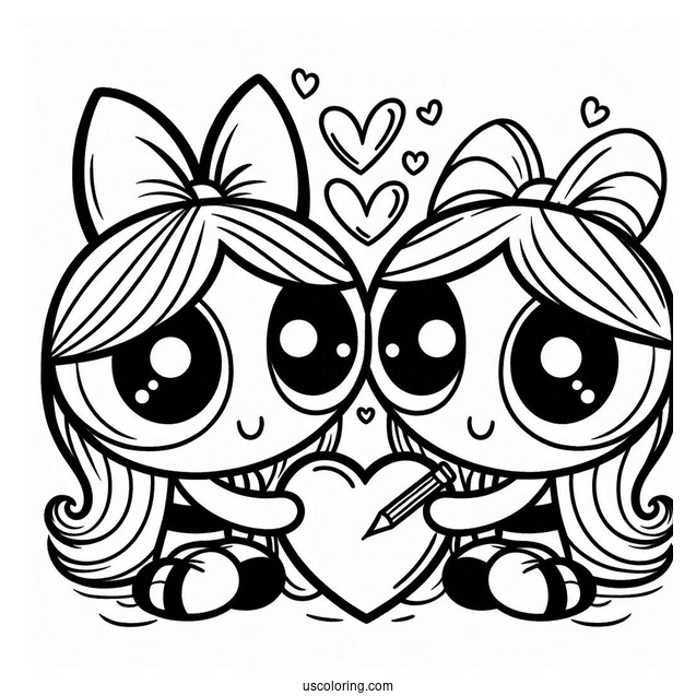 Powerpuff Girls In Love Heart Coloring Sheet