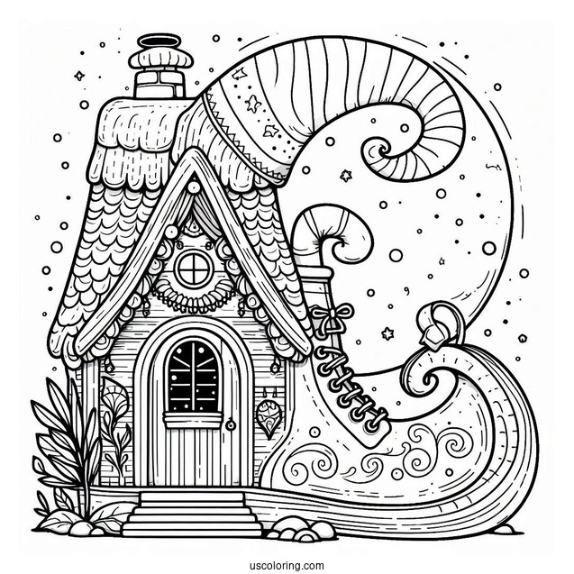Elf Shoe Shaped House In The North Pole Coloring Page For Kids