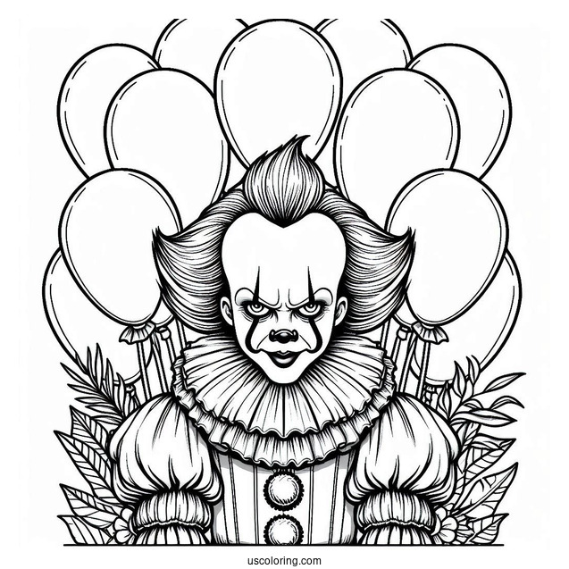 Pennywise Surrounded By Balloons Coloring Page