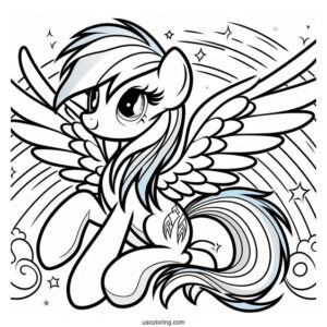 Mighty Rainbow Dash Coloring Page With Wings Spread Out