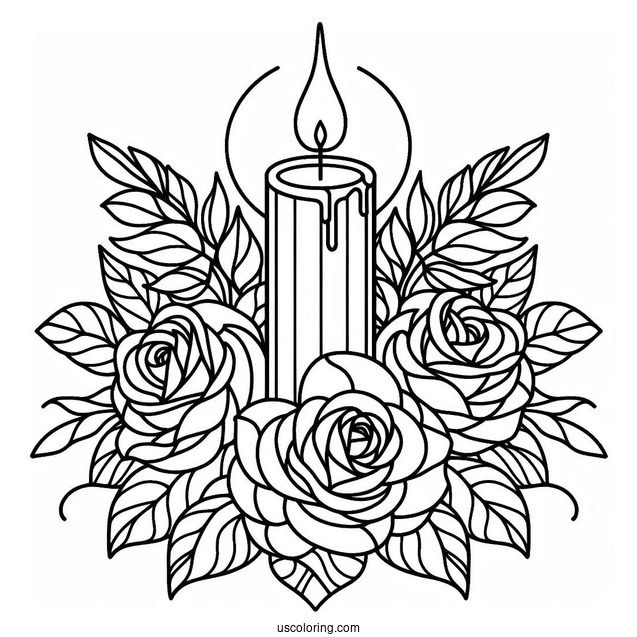 Candle With Two Roses Stained Glass Coloring Page