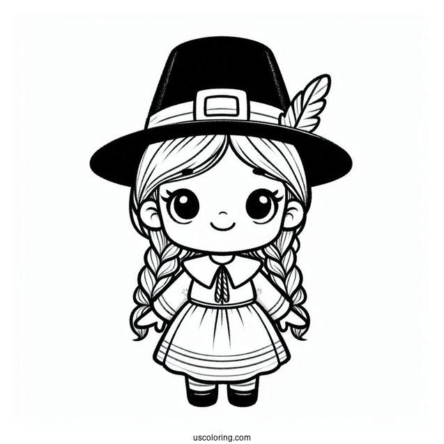 Adorable Girl And Boy Pilgrim Coloring Page