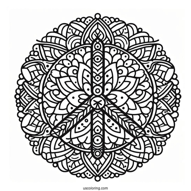 Intricate Peace Coloring Page Mandala