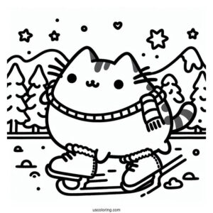 Pusheen Ice Skating During Winter