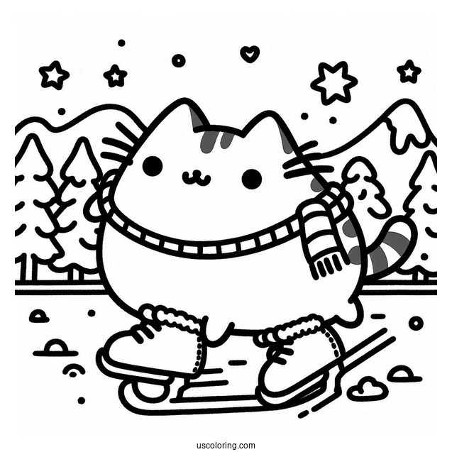 Pusheen Ice Skating During Winter