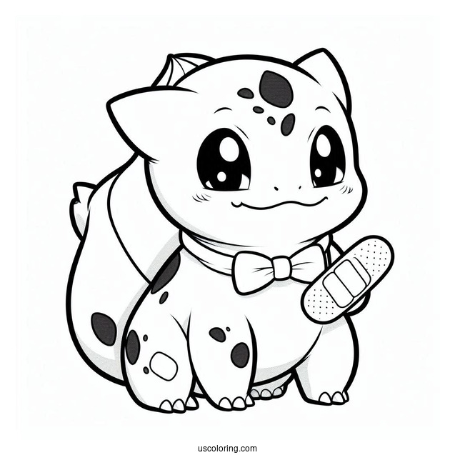 Bulbasaur Cploring Page With Band Aid For Kids