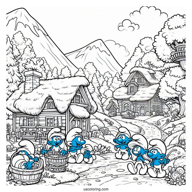Detailed Smurf Village Coloring In