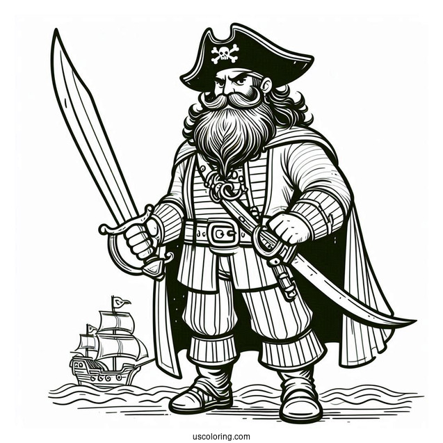 Stout Pirate Coloring Page Captain With A Sword For Kids