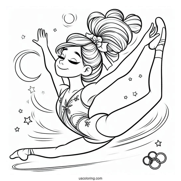 Olympics Coloring Page Of Girl Gymnast Doing A Split In Mid Air