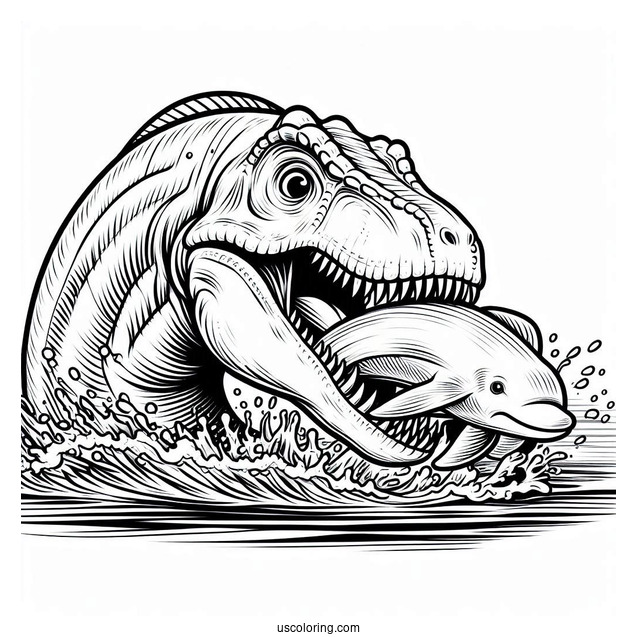 Spinosaurus Coloring Page Biting A River Dolphin