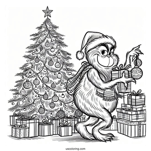 Grinch Stealing Presents And Ornaments From Christmas Tree