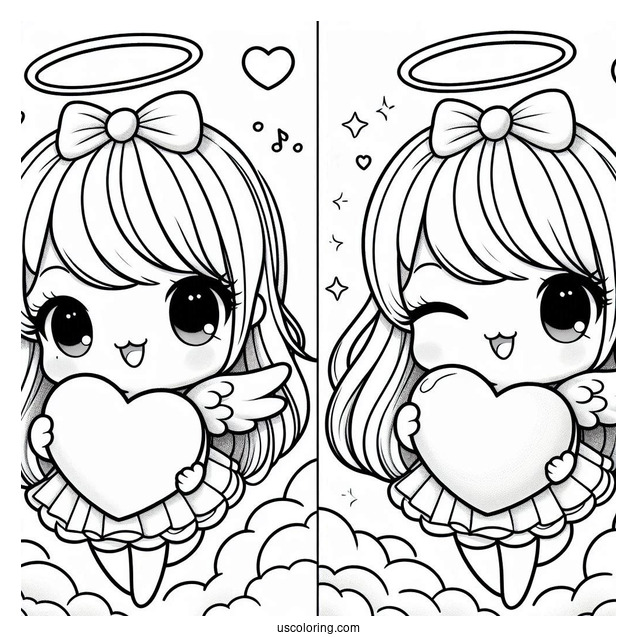 Angel Pochacco Coloring Page Winking While Holding Heart