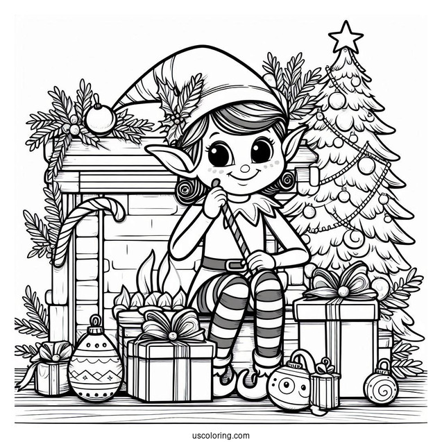 Elf On The Shelf With Candy Canes And Presents