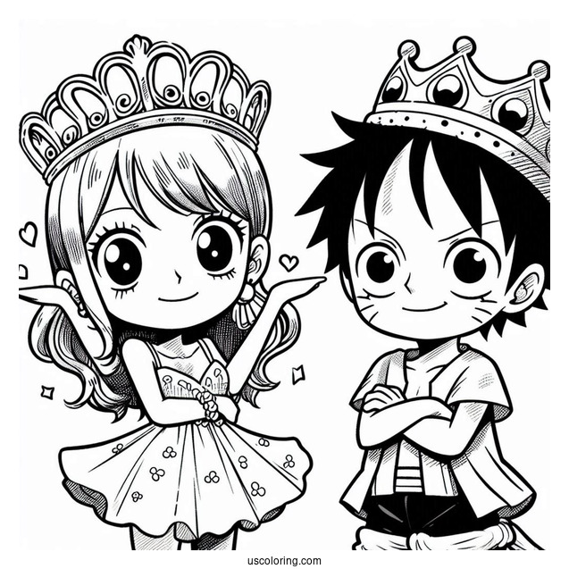 Luffy Coloring Page With Nami Wearing Crowns