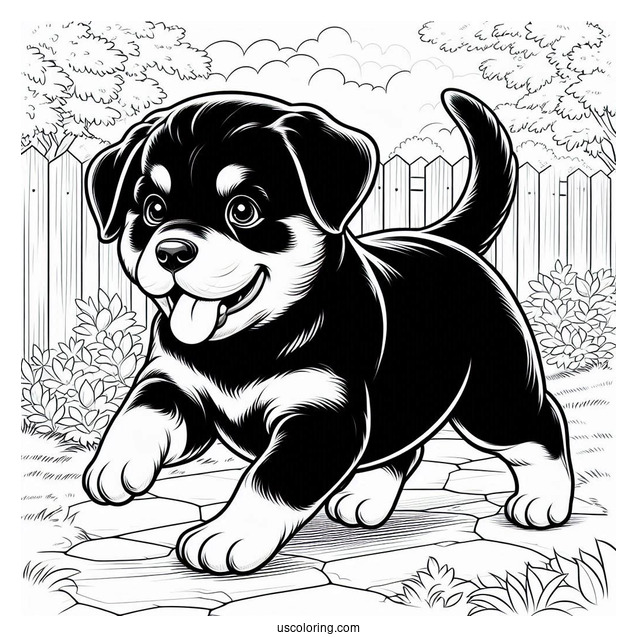 Rottweiler Puppy Running In Backyard