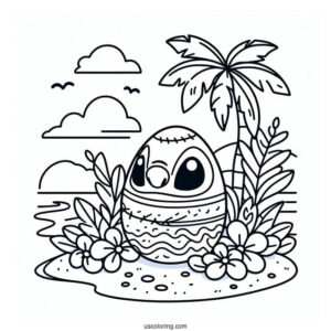 Stitch Easter Egg On A Beach Coloring Sheet