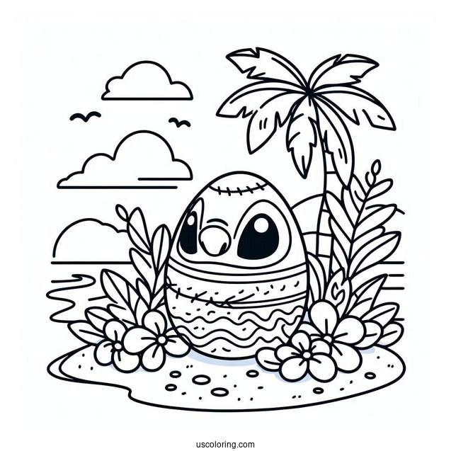 Stitch Easter Egg On A Beach Coloring Sheet