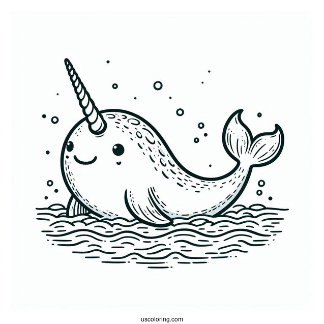 Large Narwhal Coloring Page With Tail Above The Water
