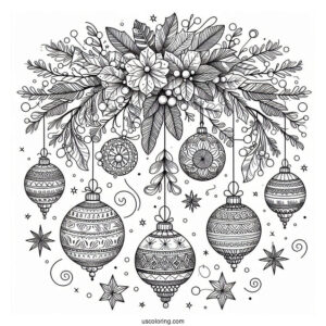 Baubles And Mistletoes Christmas Mandala Coloring Page