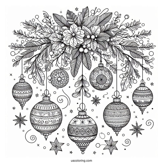 Baubles And Mistletoes Christmas Mandala Coloring Page