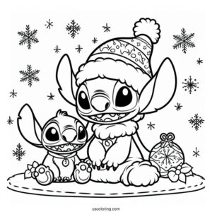 Christmas Themed Lilo And Stitch Coloring Page