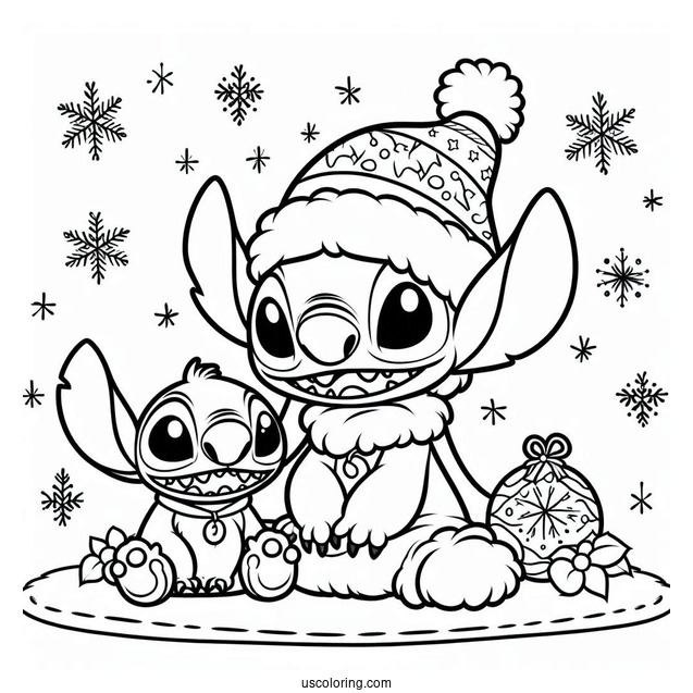 Christmas Themed Lilo And Stitch Coloring Page