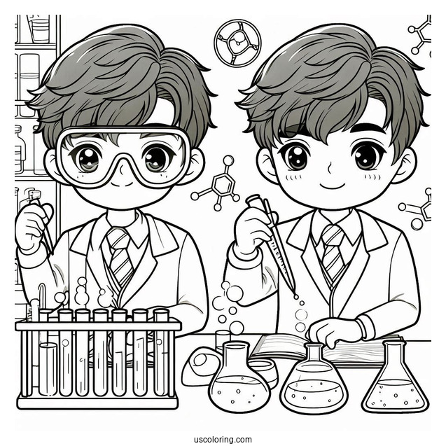 Science Coloring Page Of Boy In Goggles And Lab Coat In A Science Laboratory