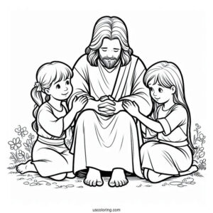 Jesus Comforting Children Coloring Sheet