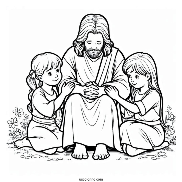 Jesus Comforting Children Coloring Sheet