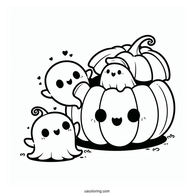 Cute Ghosts Coming Out Of A Pumpkin Coloring Page For Kids
