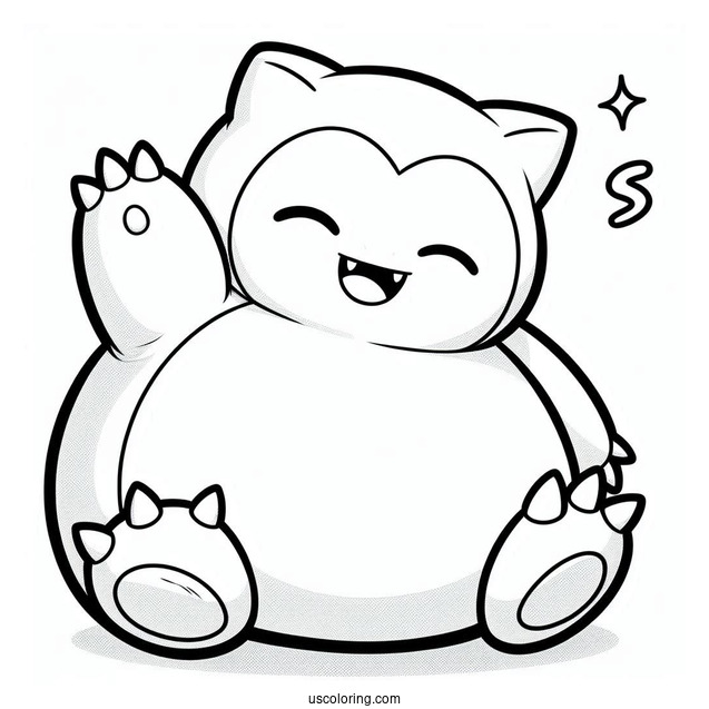 Waving Snorlax Coloring Page For Preschoolers