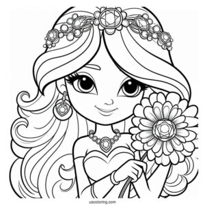 Jewel Holding A Flower Coloring Page