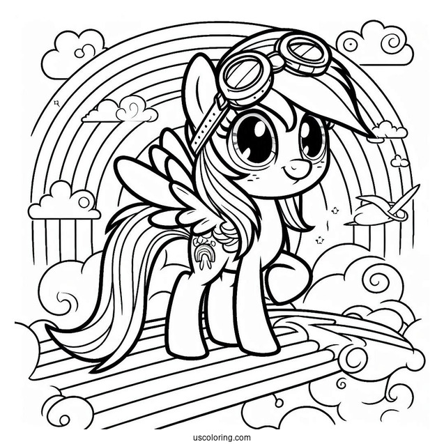 Rainbow Dash Coloring Page Standing On A Rainbow With Aviation Goggles