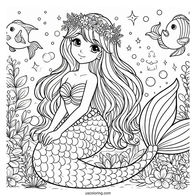Young Mermaid Princess Coloring Page For Kids