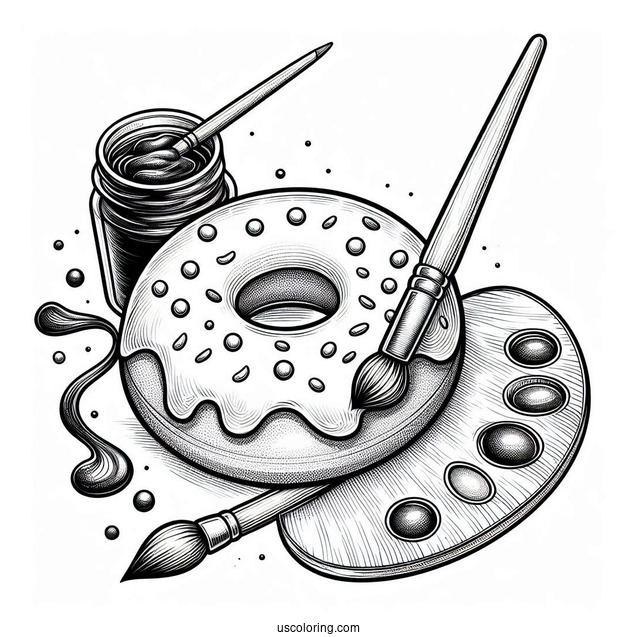 Painter Donut Coloring Page Sketching A Donut