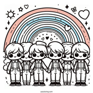 Red, Blue, Orange, Green, And Purple Rainbow Friends Coloring Page