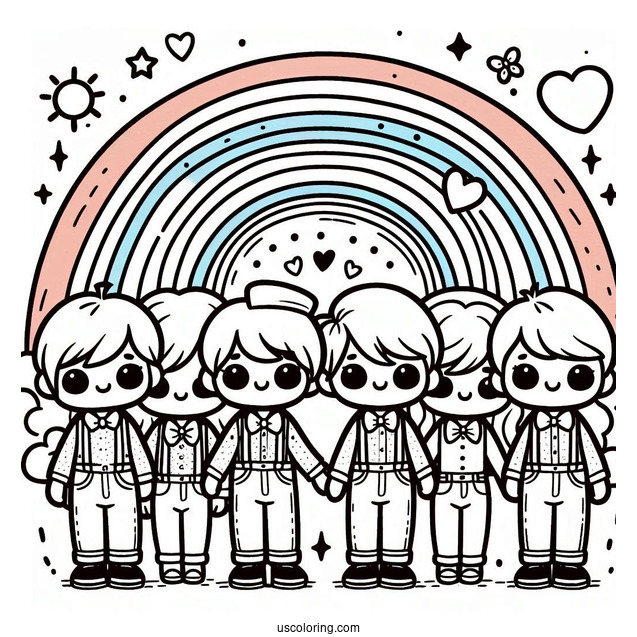 Red, Blue, Orange, Green, And Purple Rainbow Friends Coloring Page