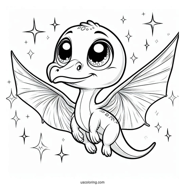 Cartoon Pterodactyl Coloring Page With Glimmering Eyes