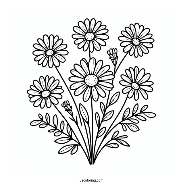 Flower Coloring Pages Of Simple Outline Of Daisies For Preschoolers