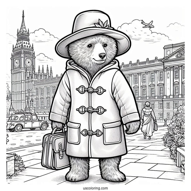 Paddington Coloring Page Bear Standing Outside Of Buckingham Palace
