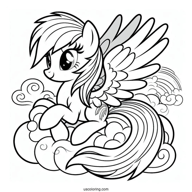 Majestic Rainbow Dash Coloring Page On A Cloud