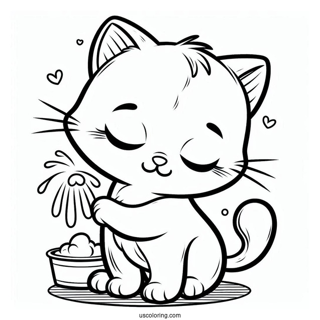 Coloring Page Of Cat Cleaning Itself