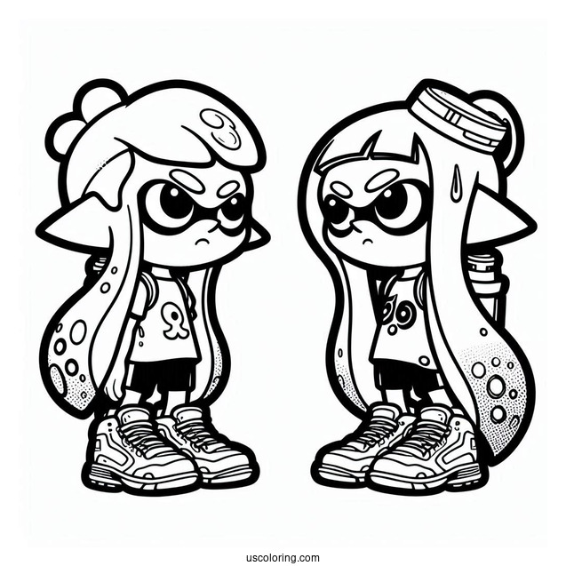 Detailed Splatoon Coloring Page Of Inklings Vs Octolings