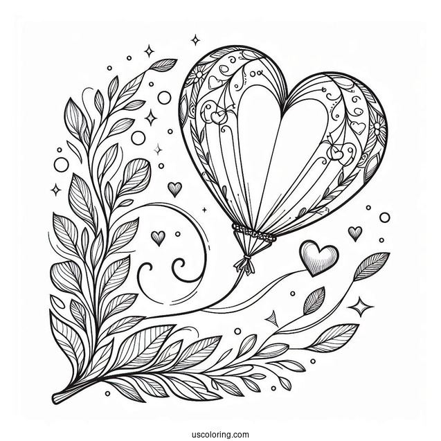 Valentines Day Love Heart Balloon To Color