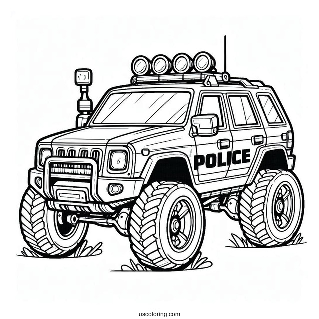 Off Roading Police Car Coloring Page For Kids